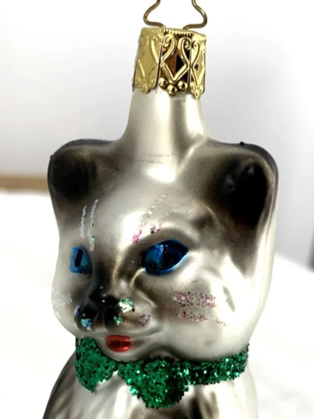 Inge-Glas Kitty Cat Christmas Ornament Siamese Hand Blown